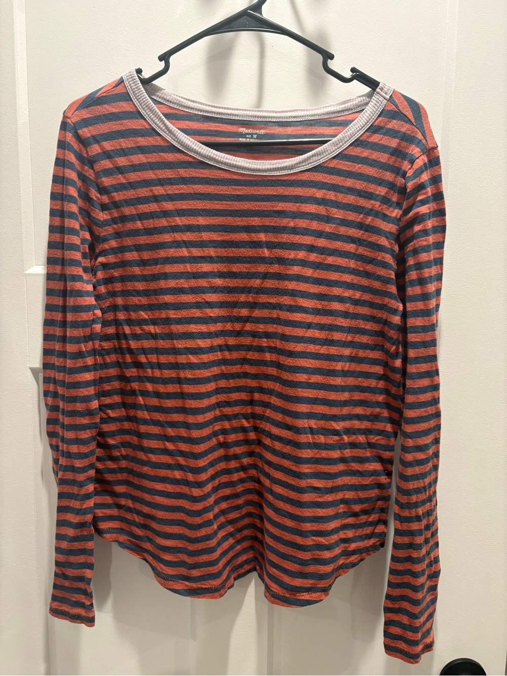 Madewell Orange and Navy Striped Long-Sleeve Tee